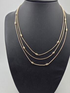 Gold Tone Triple Strand Snake Chain Necklace - Non-Magnetic